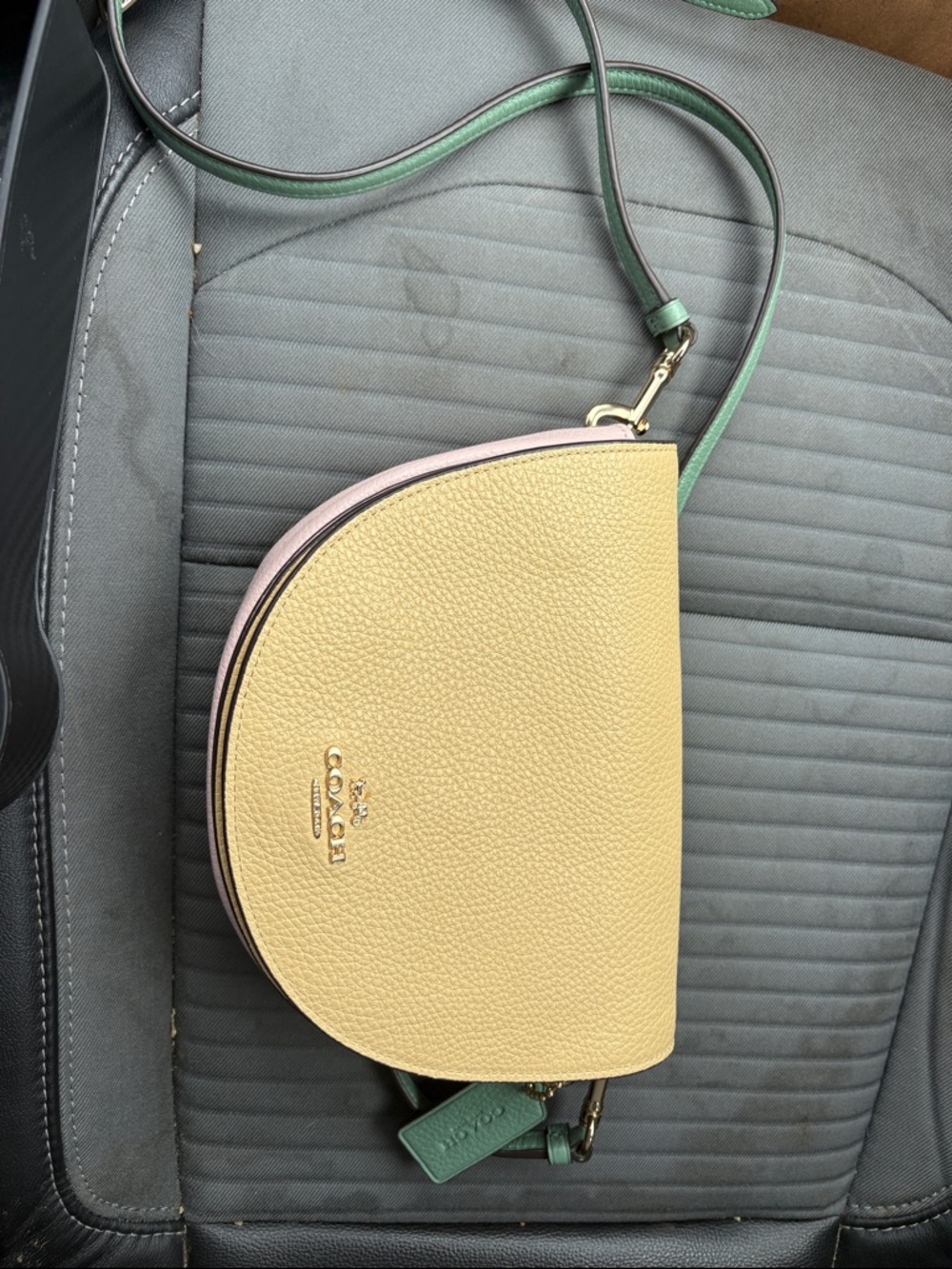 Coach Pebble Leather Colorblock Demi Crossbody in Yellow, Green and Pink